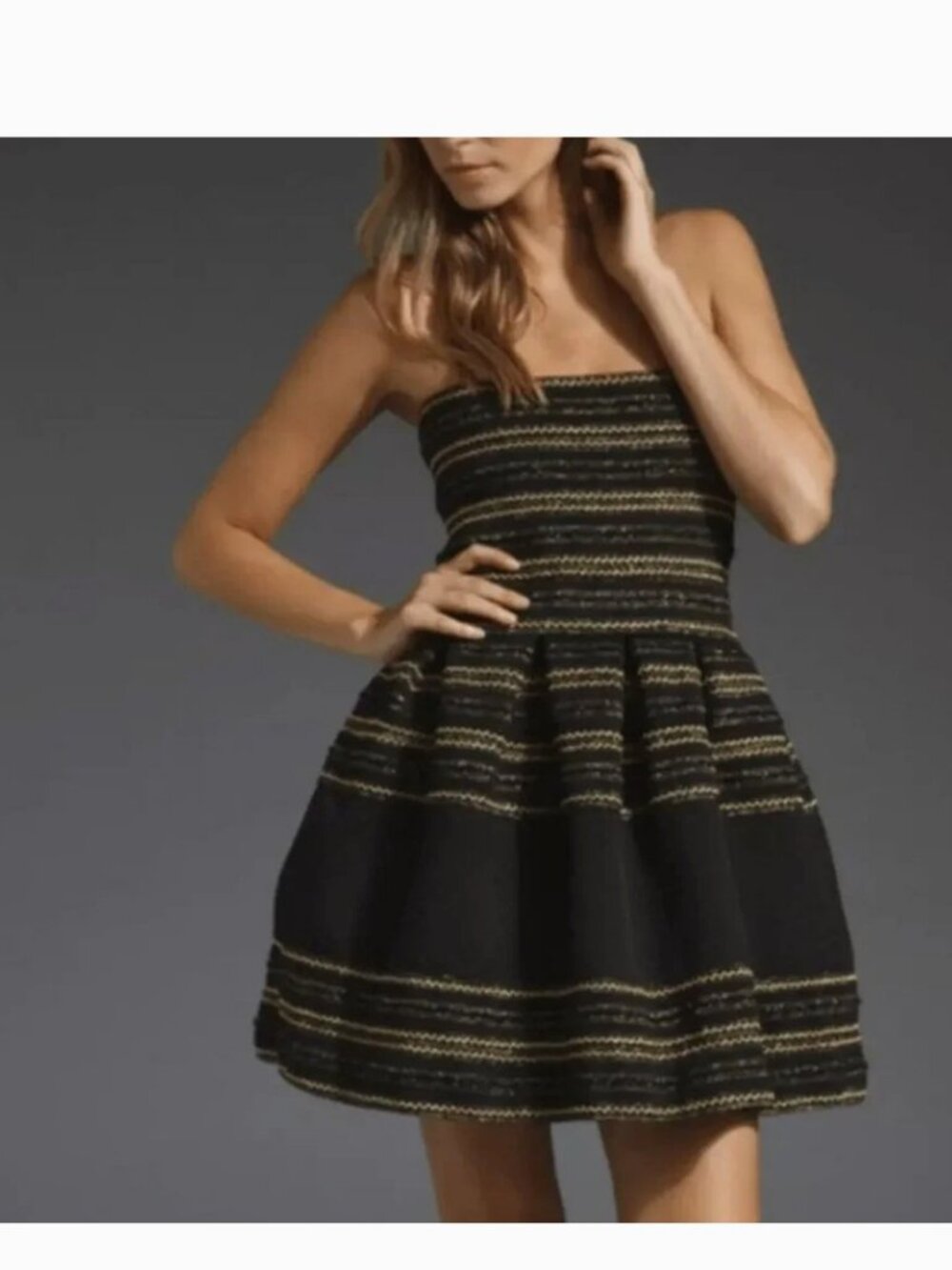 Pleasure Doing Business Black Silver Bandage Strapless Tube Top Cocktail Dress